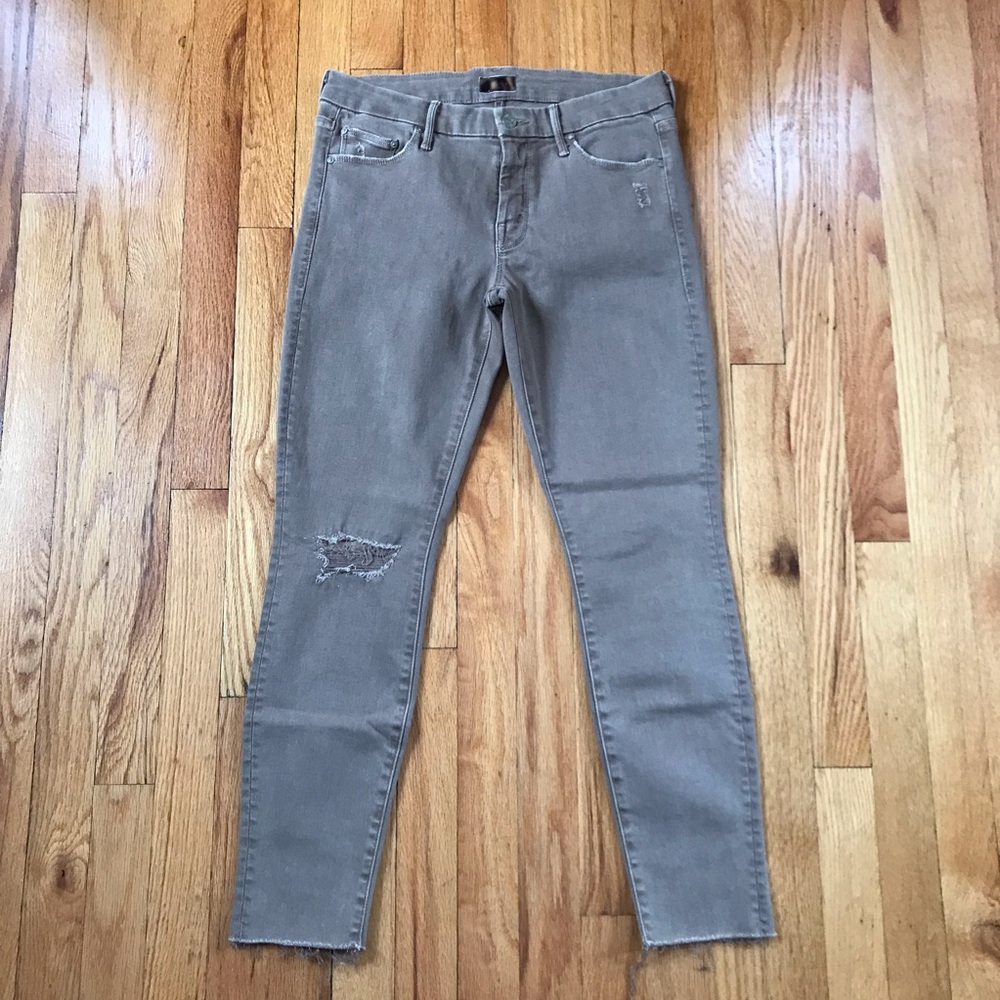 MOTHER Looker Ankle Fray Look Out Skinny Jeans Tan 28